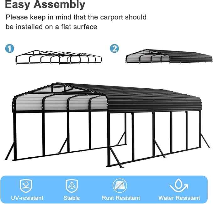 12x25FT Heavy Duty Metal Carport - Reinforced Galvanized Carport Canopy for All-Weather Shelter, Enhanced Wind Resistance for Boats, Cars, Trucks and Tractors