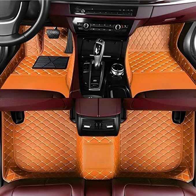 MAEVEN Customized Leather car Floor mats Suitable for 99% of car Models All-Weather Protection Waterproof Anti Slip Men's Women's car Liners (Orange)