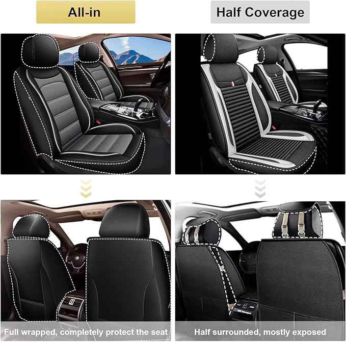 Car Seat Covers Fit for Hyundai Sonata 2007-2024 2025 2026: Luxury Leather Automotive Front Seat Covers, Car Seat Protector(2PCS Front, Black&Grey)