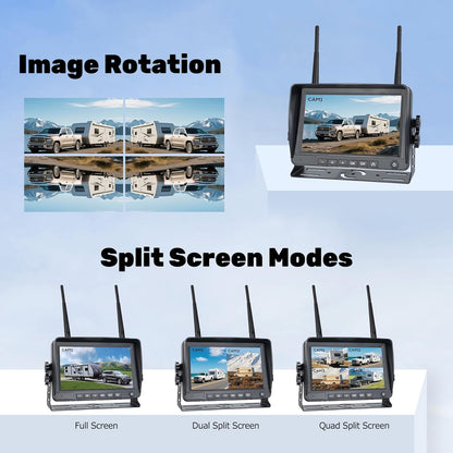 7" 3-Magnetic Wireless RV Backup Camera, HD1080P DVR Monitor, IP69 Waterproof & IR Night Vision 3x9600mAh Rechargeable Cameras, 2 Side Cameras & 1 Rear Camera for Trailer Truck Camper-WS703