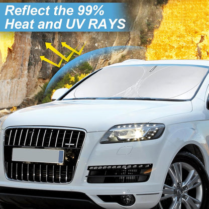 Custom fit Audi Q7 Windshield Sunshade for 2016-2023 2024 2025 2026 Audi Q7 SUV Shades Cover for Windshield Sun Visor Screen Protector 210T Reflective Blocks UV Rays Cool Car Accessories