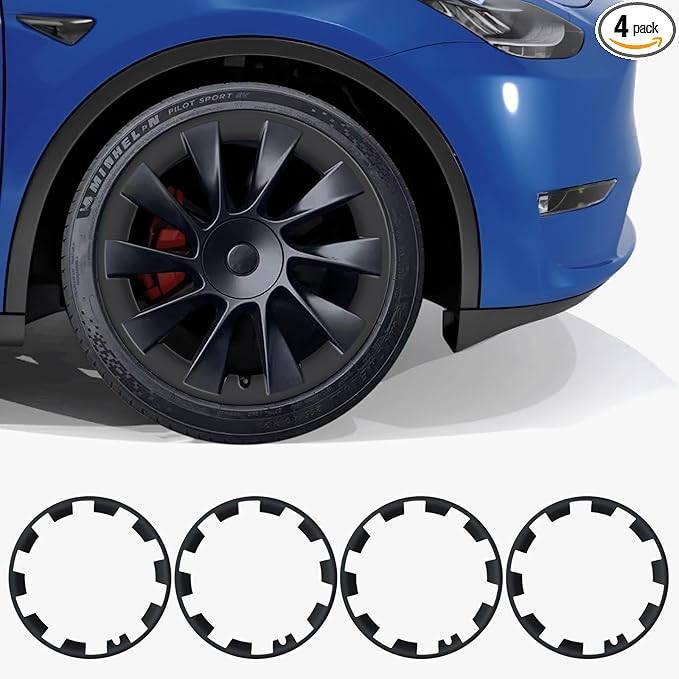 Tesla Model Y Rim Protector Fit 20" Induction Wheels 2020-2024|Wheel Covers 20 inch|ABS Guard Hubcap Cover for Curb Rash Prevention| Model Y Accessories|Matte Black(Set of 4)
