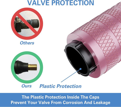 CKAuto Tire Valve Stem Caps, Pink, 4 pcs/Pack, Anodized Aluminum Tire Valve Cap Set, Corrosion Resistant, Universal Stem Covers for Cars Trucks Motorcycles SUVs and Bikes