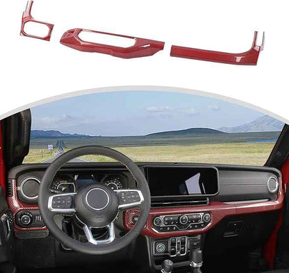 CheroCar for JL Center Console Headlight Air Conditioning Control Panel & Co-Pilot Handle Panel Interior Accessories fit for Jeep Wrangler JL JLU 2024+,Red Carbon Fiber