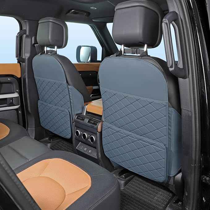 Seat Back Protector + Large Capacity Pocket Storage Organizer,Preventing the Impact of Children Stepping on the Seat Backrest (Blue)