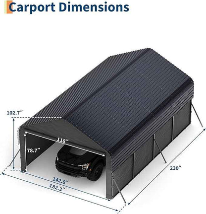 Garvee 12x20x9 ft Metal Carport Enclosed, Car Ports with Heavy Duty 220 g Tarp Gable End Doors and Sidewalls, All-Weather Carport for Full-Size Pickup Trucks, Bass Boats, and Tractors