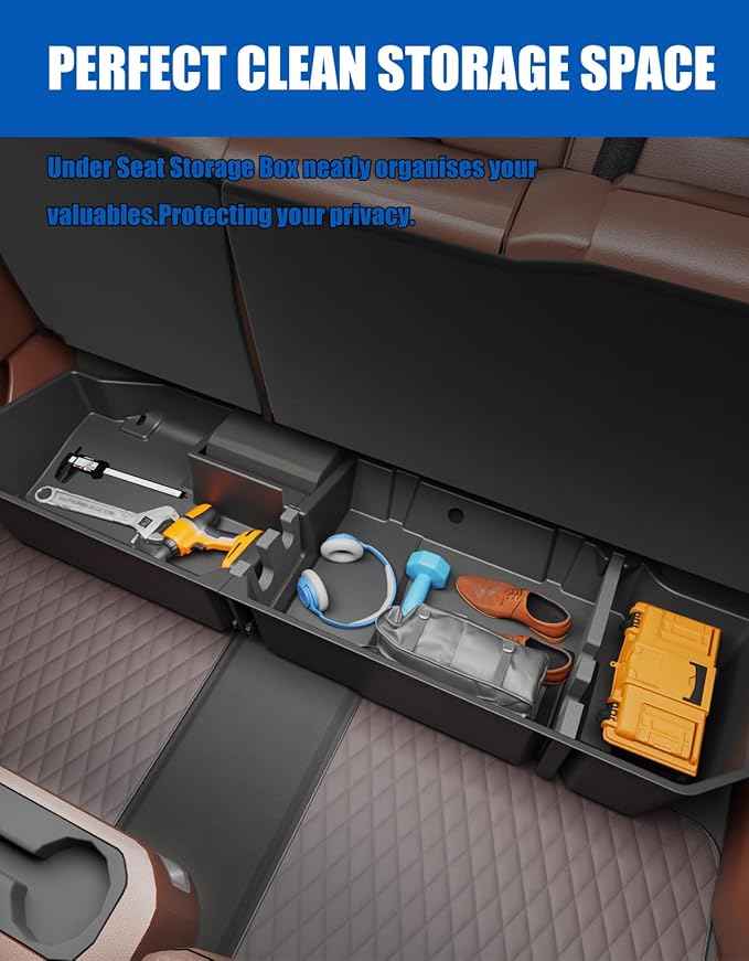 Under Seat Storage Box Compatible with 2019-2026 Chevy Chevrolet Silverado 1500/GMC Sierra 1500, 2020-2026 Silverado/Sierra 2500HD/3500HD Double Cab & Crew Rear Underseat Organizer