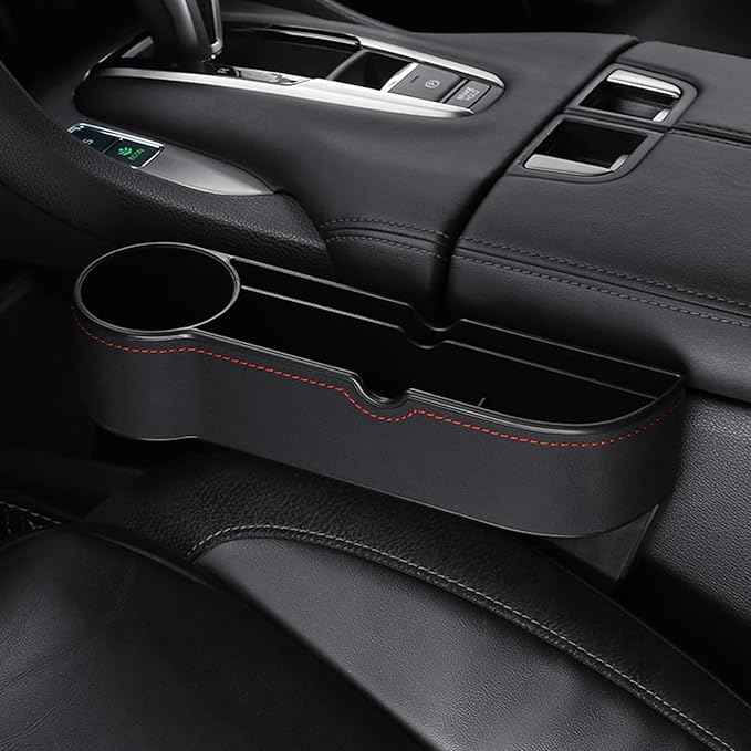 Car Seat Gap Filler Organizer for Tesla Model 3/Model S/Model X/Model Y/Cybertruck/Roadster Seat Organizer Auto Leather Cup Holder Gap Organizer,Black-1pcs