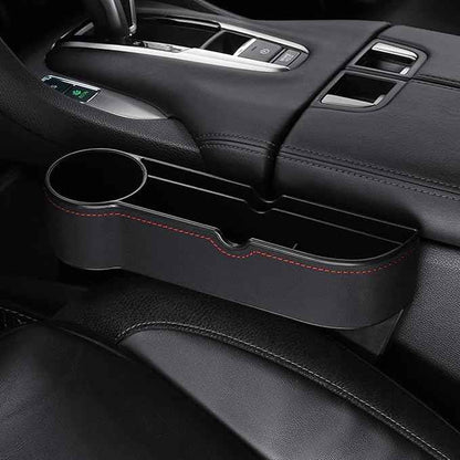 Car Seat Gap Filler Organizer for Tesla Model 3/Model S/Model X/Model Y/Cybertruck/Roadster Seat Organizer Auto Leather Cup Holder Gap Organizer,Black-1pcs