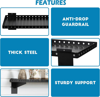 Slatwall Shelves 24x10 Inch, Slatwall Accessories for Retail, Garage, Home Storage, Heavy Duty Slat Wall Hanging Shelf (4, Black)