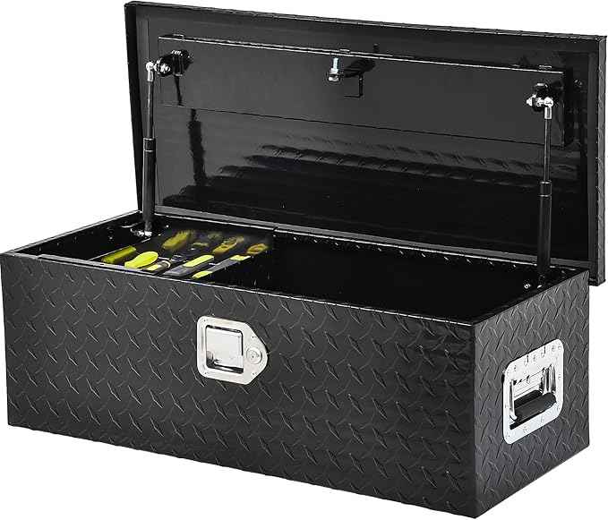 AUTOSAVER88 30 Inch Truck Bed Tool Box, Heavy Duty Aluminum Diamond Plate Tool Box Chest, Waterproof Chest Storage Box with Sliding Shelf and Lock for Trucks, Trailers, RVs, Warehouses