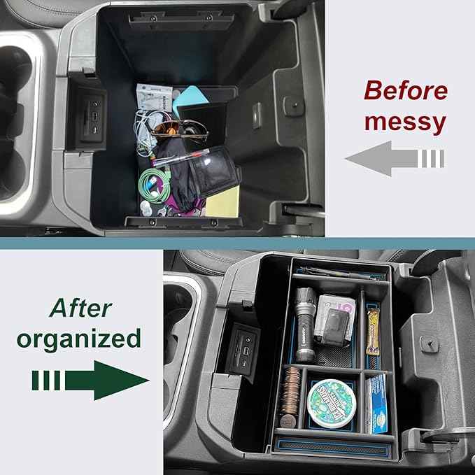 PIMCAR Center Console Organizer Compatible with 2019-2022 Chevy Silverado 1500/GMC Sierra 1500 & 2020-2023 Chevy Silverado/GMC Sierra 2500 HD/3500 HD (Full Console w/Bucket Seats ONLY) Blue Trim