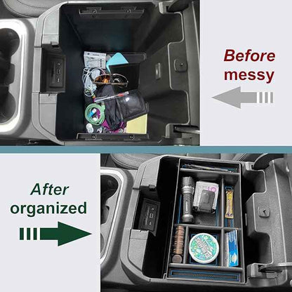 PIMCAR Center Console Organizer Compatible with 2019-2022 Chevy Silverado 1500/GMC Sierra 1500 & 2020-2023 Chevy Silverado/GMC Sierra 2500 HD/3500 HD (Full Console w/Bucket Seats ONLY) Blue Trim