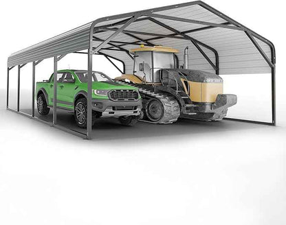 20x20 FT Heavy Duty Metal Carport, 2-Car Garage with Galvanized Steel Roof & Structural Reinforcement, 120lbs/Sq.Ft Snow/Wind Resistant, Ground Anchors, Fits Pickups, Trucks, RVs,Boats
