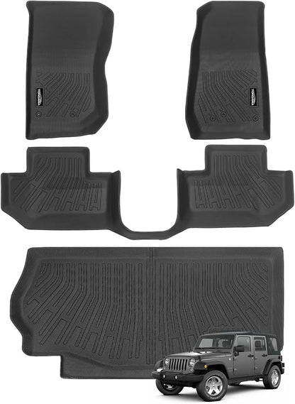 Tongama-Floor Mats for 2014-2017 Jeep Wrangler 2-Door, All Weather TPE Floor Liners and Trunk Mat for Wrangler 2-Door Interior Waterproof Accessories