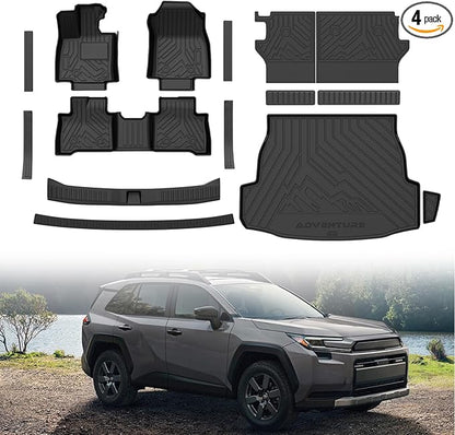Mixsuper Floor Mat & Cargo Liner for Toyota RAV4 Hybrid 2026 (Not for Phev)(Not for Cargo Area with subwoofer),All Weather TPE RAV4 Accessories Full Set Car Mats with Door Sill Guards,Anti-Slip Black