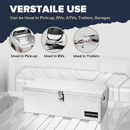ARKSEN 30 x 13 x 10 Inch Diamond Plate Truck Bed Tool Box, Heavy Duty Waterproof Aluminum Toolboxes Storage Chest with Side Handle & Lock for Pickup Truck Bed, RV & Trailer – Silver