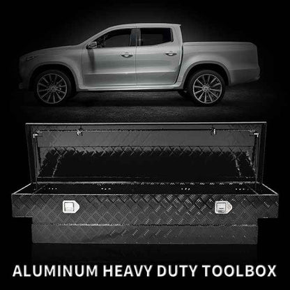 69 Inch Black Heavy Duty Aluminum Tool Box Wide Utility Trailer Stripes Plated 5 Bar Tread for Pick Up Truck Bed RV ATV Organizer Trailer Storage ToolBox w/Lock and Keys (69"X20"X14.75")