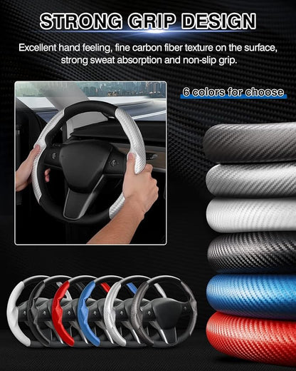 Steering Wheel Cover for Telsa Model 3/Model Y Accessories Carbon Fiber Steering Wheel Cover Protector Anti-Slip, Comfortable Grip, Breathable, Model 3/Y Accessories, Silver