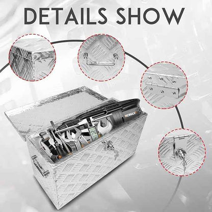 24 Inch Tool Box Flatbox Truck Bed Toolbox,RV Storage Organizer,Truck Tools Chest Box With Side Handle & Lock KeysCompatible with Trailer Pickup,Silver Aluminum 5 Bar Tread(24.2"x10.4"x11.8")