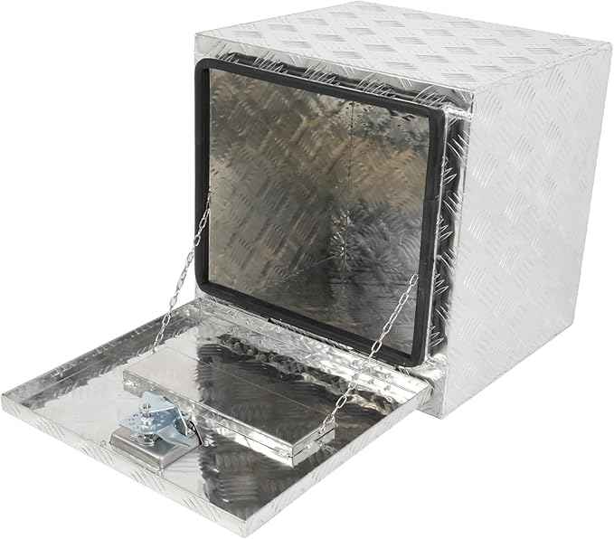 SCITOO 18 Inch Diamond Plate Truck Bed Tool Box,Heavy Duty Aluminum Crossover Storage for Most Full Size Pickups,Lockable Weatherproof Chest,Fits 18" Truck Beds,Easy Access to Load and Unload