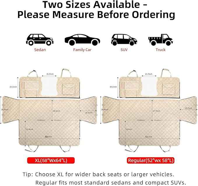 Dog Car Seat Cover for Back Seat, Dog Hammock for Car, Waterproof Backseat Cover for Dogs in Car SUV & Truck, with Mesh Window and Multiple Pockets