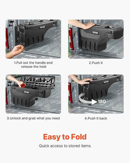 VEVOR Truck Bed Storage Box, Compatible with Dodge Ram 1500 2019-2021 L, Waterproof ABS Wheel Well Tool Box with Lockable Lid and Password Padlock, 6.6 Gal/25 L Truck Bed Toolbox, Driver Side, Black