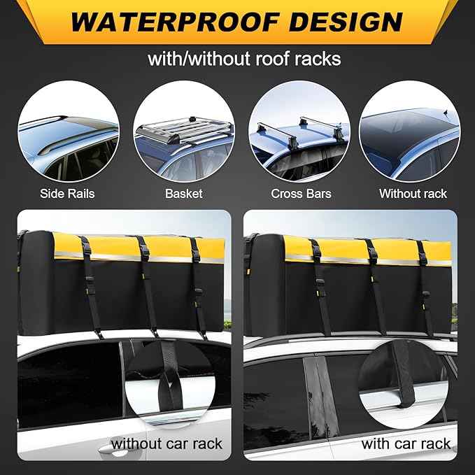 Sailnovo Rooftop Cargo Carrier 20 Cubic, Waterproof Car Roof Bag Soft-Shell Carriers Top Luggage Storage with Slip Mat, 6 Door Hooks & Heavy-Duty PVC for All Vehicle Roof with/Without Rack Cross Bar