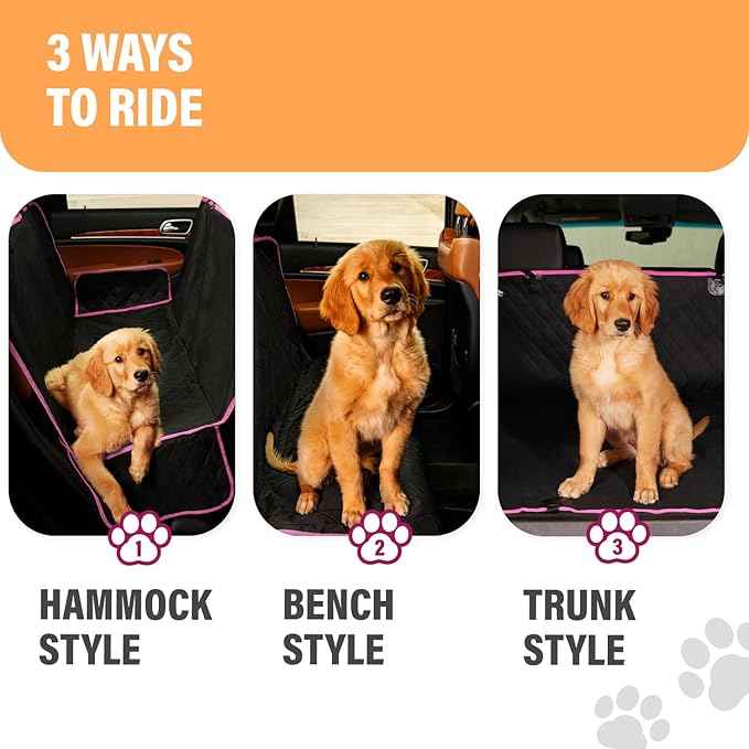 Active Pets Pink XL Dog Car Hammock Back Seat Cover, Waterproof Backseat Cover Protector for Truck Bench Rear of Sedans or SUVs, Essential Pet Supplies Vacuum or Wipe Clean, Machine Washable