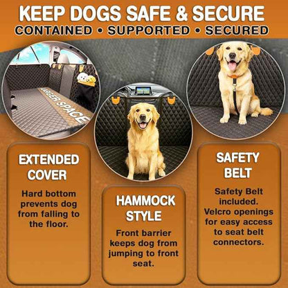 Back Seat Extender for Dogs – Hard Bottom Car Seat Cover for Dogs, Waterproof Rear Seat Protector with Mesh Window & Side Flaps, Fits Cars, SUVs, Trucks, Extra Space & Comfort