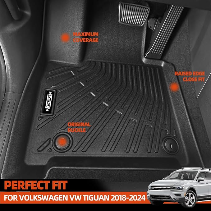 Custom Fit Floor Mats for Volkswagen VW Tiguan 2018-2024, All Weather TPE Floor Liners with Trunk Mat, Odorless Full Set Interior Accessories