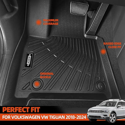 Custom Fit Floor Mats for Volkswagen VW Tiguan 2018-2024, All Weather TPE Floor Liners with Trunk Mat, Odorless Full Set Interior Accessories