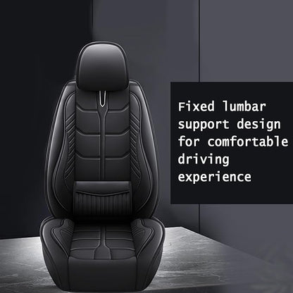 Amooca Car Seat Covers Full Set Automotive Seat Protection Fit for Most Cars SUVs Front & Back Seats Waterproof Nappa Leather Car Seat Cushion Protector Black