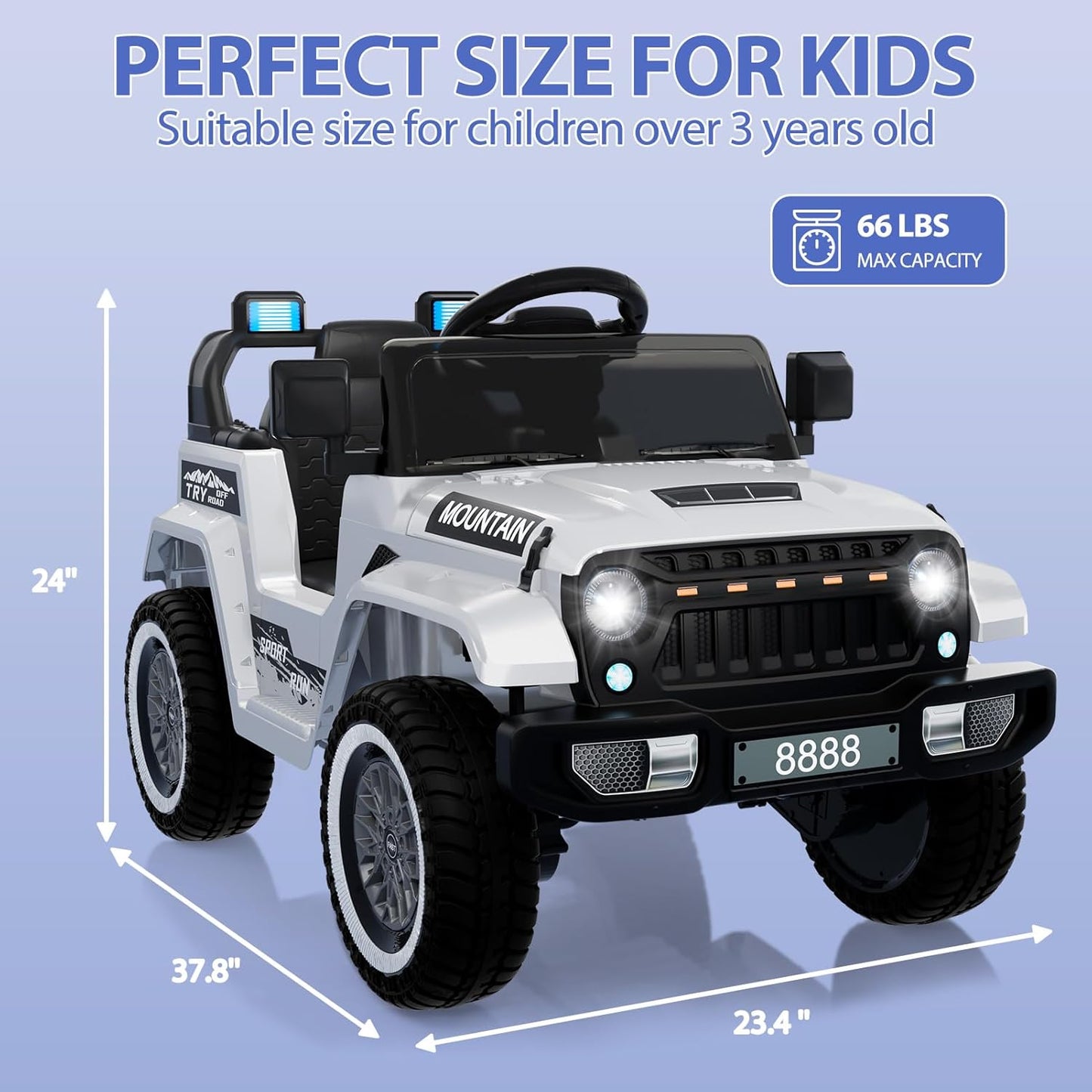 12V Kids Ride on Truck Car, w/Parent Remote Control, Twin 35w Motors, 3 Speeds, LED Lights, Music & Horn, Spring Suspension, Kids Electric Vehicles Toy for 3-5 Years Old Boys Girls Gift, White - AutoBay