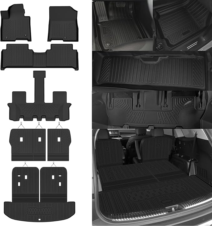 Custom Fit Floor Mats for Kia Sorento Hybrid 7 Seats/Bench Seats 2021-2026, All Weather TPE Floor Liners with Trunk Mat & Backrest Protectors, Odorless Full Set Interior Accessories