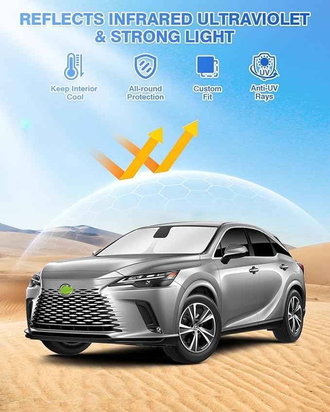 Sunshades for 2023-2025 2026 Lexus RX Accessories Windshield Sun Shade Side Rear Window Shade Cover Sun Visor Shield Privacy Protection for Camping Keep Vehicle Cool Black 8PCS