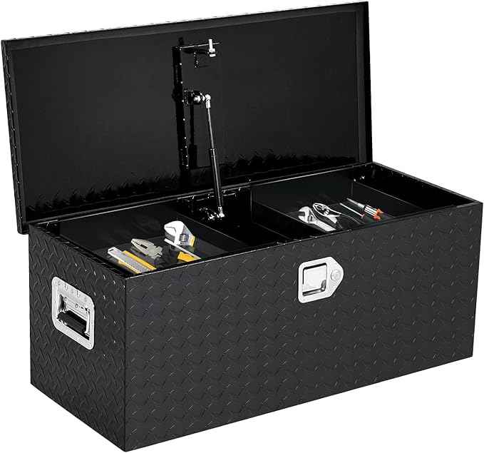 36 Inch Heavy Duty Aluminum Truck Bed Tool Box with Lock & Keys, Diamond Plate Trailer Tool Chest, Waterproof Storage Organizer with 2 Sliding Shelves for Pickup Truck, RV, SUV, Trailer, or Garage