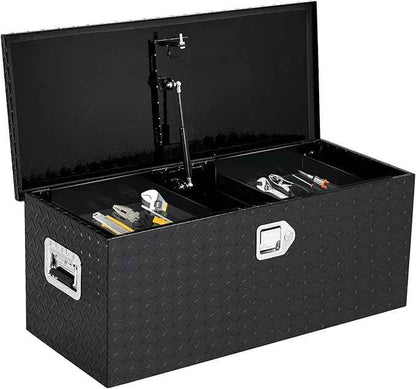 36 Inch Heavy Duty Aluminum Truck Bed Tool Box with Lock & Keys, Diamond Plate Trailer Tool Chest, Waterproof Storage Organizer with 2 Sliding Shelves for Pickup Truck, RV, SUV, Trailer, or Garage