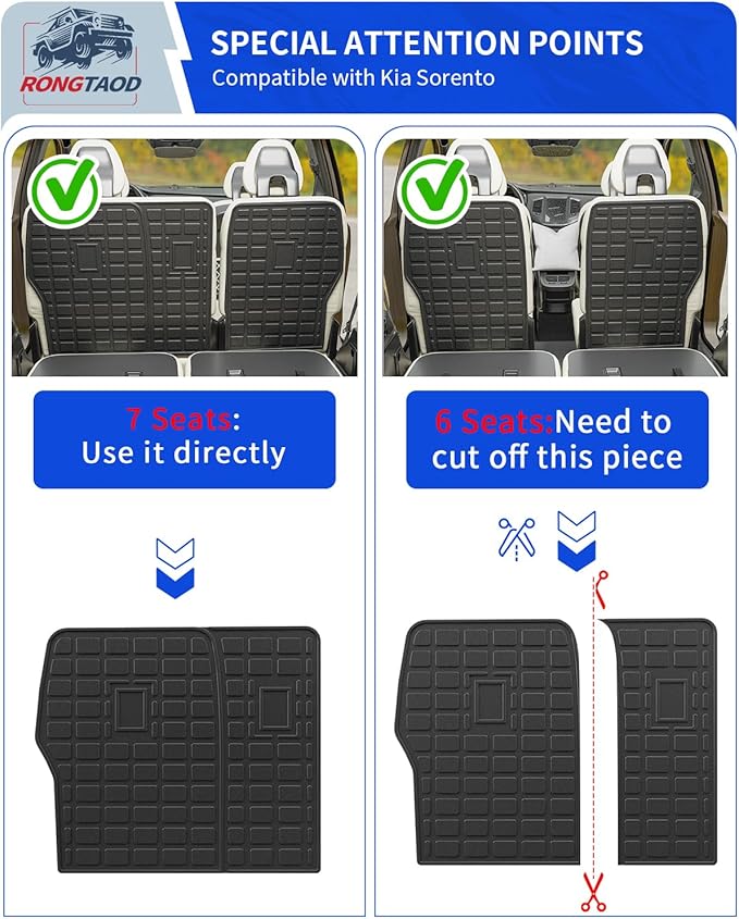 Rongtaod Back Seat Protector Compatible with 2021-2025 2026 Kia Sorento 6&7 Seats Back Seat Cover Kick Mats Cargo Liner Trunk Mat TPE All Weather 2024 Sorento Accessories (2nd Row Backrest Mat)