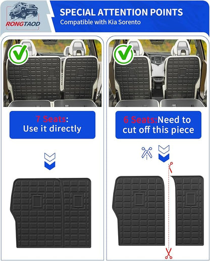 Rongtaod Back Seat Protector Compatible with 2021-2025 2026 Kia Sorento 6&7 Seats Back Seat Cover Kick Mats Cargo Liner Trunk Mat TPE All Weather 2024 Sorento Accessories (2nd Row Backrest Mat)