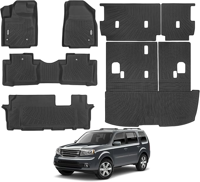 Custom Fit Floor Mats for 2009-2015 Honda Pilot, All Weather TPE Floor Liners with Trunk Mat & Backrest Protectors, Odorless Full Set Interior Accessories