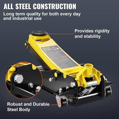 VEVOR 4 Ton Low Profile, Heavy-Duty Steel Racing Floor Jack with Dual Pistons Quick Lift Pump, Lifting Range 3.94"-20.98"