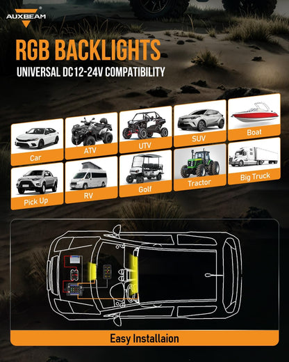 Auxbeam RGB Bluetooth 8 Gang Switch Panel AR-820 Toggle Momentary Pulsed Switch Pod for Truck UTV Offroad Boat Auxiliary LED Light Controller with Circuit Relay System Box Waterproof, 2-Year Warranty