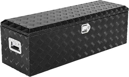 48x15 Inch Heavy Duty Aluminum Truck Tool Box, Waterproof Pickup Bed Storage Organizer with Lock & Keys, Side Handle, Stripes Plate Design for RV Trailer and Truck - Black