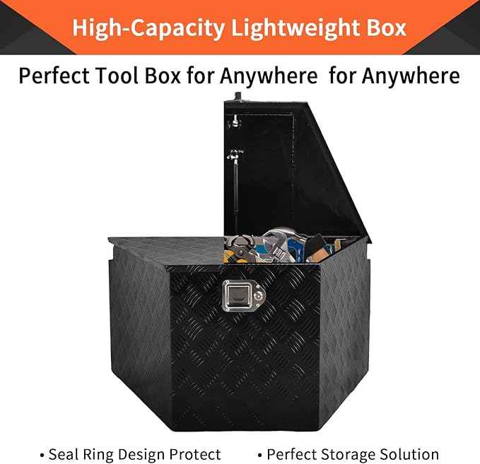 33 Inch Aluminum Trailer Tongue Tool Box 5 Bar Tread Wide Utility ToolBox for Pick Up Truck RV Storage Organizer Tool Box with Lock and Keys - 33"X19"X18" Black