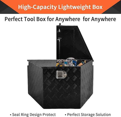 33 Inch Aluminum Trailer Tongue Tool Box 5 Bar Tread Wide Utility ToolBox for Pick Up Truck RV Storage Organizer Tool Box with Lock and Keys - 33"X19"X18" Black