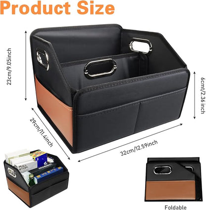 Noaman Car Organizer - 2025 Upgraded Leather Car Storage Organizer for Front Back Seat or Floor with 3 Metal Handles 6 Apartments, Multipurpose Car Organizers and Storage Black.