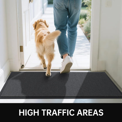 Front Door Mat, 3' x 10' Heavy Duty Indoor Outdoor Welcome Mat for Entryway, Commercial Entrance, Low Profile, Non-Slip, Durable Rubber Backing for Patio, Home