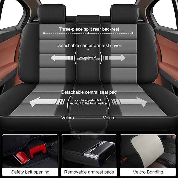 YORKNEIC Full Set Seat Covers Fit for Cadillac CT4 2020-2025 2026: 5 Seats Leather Car Seat Covers - Waterproof Car Seat Protector Compatible Airbag (Black & Grey)
