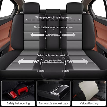 YORKNEIC Car Seat Covers Full Set fit for Jeep Cherokee 2014-2023, Waterproof Faux Leather Seat Covers Breathable Easy Install Full Protection Minimalist Luxury (Full Set, Black&Gray)